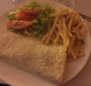 Homemade falafel in pide with fries and salad. at Sabores do Sebouh in Porto