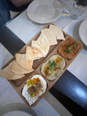 labneh, babaghanoush, mouhamara at Sabores do Sebouh in Porto
