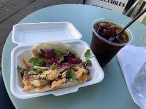 Bao with tofu and Vietnamese coffee   at Earl's Sandwiches in Brighton