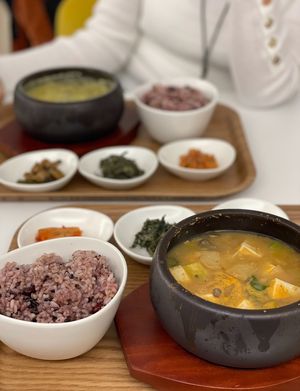 Korean soup - denjang jjigae 된장찍ㅐ  at VEGANCHAN in Seoul