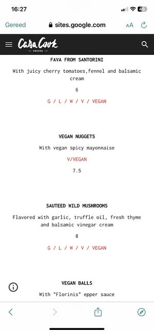 Vegan and veggie menu  at Casa Cook Rhodes in Rhodes