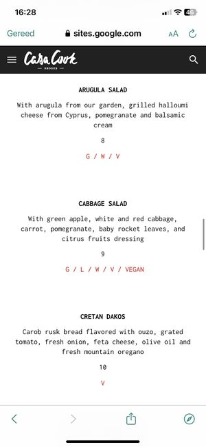 Vegan and veggie menu  at Casa Cook Rhodes in Rhodes