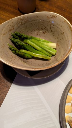 Fresh asparagus side dish at Gaea in Rhodes