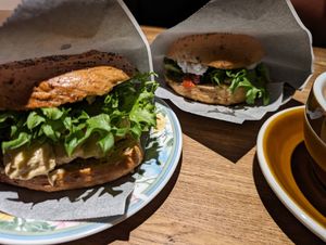 Caesar Salad Bagel und Avocado Bagel at Round Kamppi Café in Helsinki