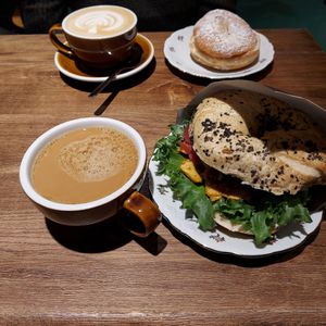 Chick'n fajita bagel at Round Kamppi Café in Helsinki