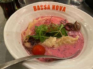 Beet ramen  at Bassanova Kyoto in Kyoto