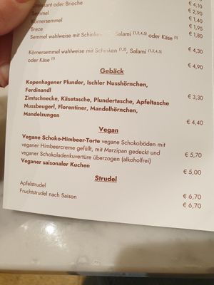 Menue at Cafe Kreutzkamm in Munich