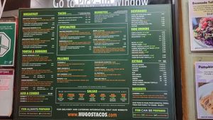 Menu at Hugo's Tacos in Studio City