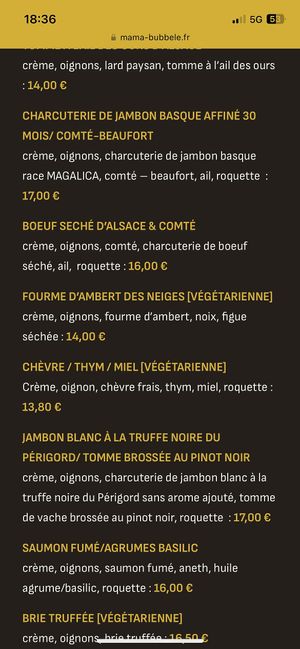 Partial menu  at Mama Bubbele in Strasbourg