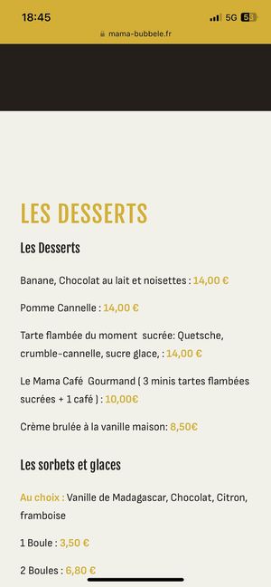 Partial menu  at Mama Bubbele in Strasbourg