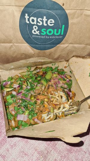 Vegan Peanut Udon Noodels, sehr lecker und heiss geliefert 👍 at taste&soul  in Malsch