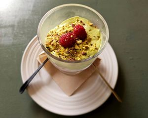 Red velvet, pistachio cream and lime. at Dona Sardinha in Luso