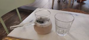 Wild zaatar tea with oat milk at Maisa Space in Amman