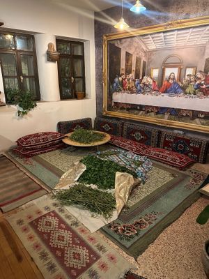 Entrance downstairs, thought it was pretty and the lady was drying out all her mint leaves! at Retro Cappadocia  in Nevsehir