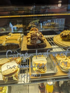 Ginger loaf with coffee cream cheese, vegan at ADJØ in Dunedin