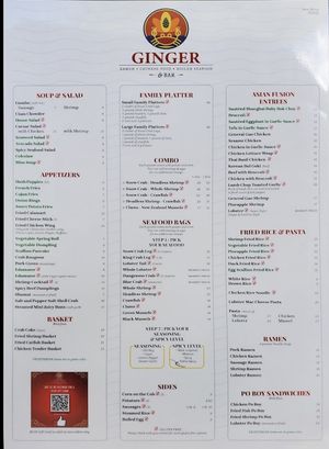 Food listed in green is vegetarian- ask to veganize it.   at Ginger Cajun Seafood in Salem