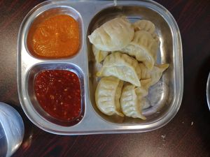 MoMo plus multiple sauce (chutney) at MoMo House in Westminster