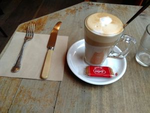 Soya latte at Aubrey's Traditional Creperie in Nottingham