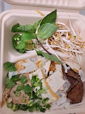 Takeout box with the pho ingredients at World Vegan Cuisine in St Petersburg