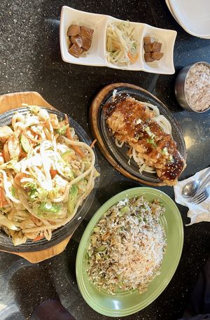 Teriyaki tofu, tofu udon, and pineapple fried rice   at Koriander in Corvallis