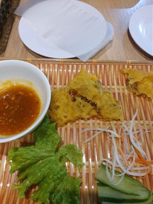 Famous Hue pancake vegetarian - ate a bit before pic:) at Cozy Restaurant Huế  in Hue