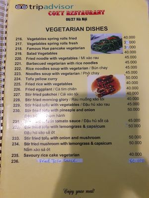 Waitress said all dishes are vegan - but please confirm once you are here:) at Cozy Restaurant Huế  in Hue