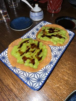 Tostadas with avocado creamm  at Shibuya Izakaya in Vienna