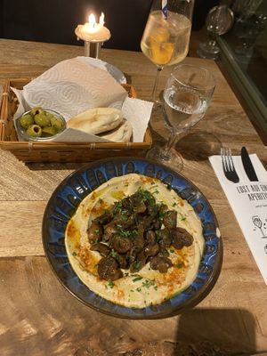 Hummus with mushroom starter   at Feinberg's in Berlin
