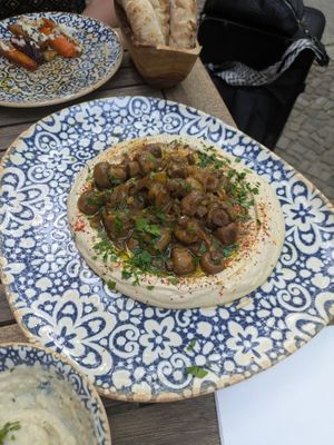 Hummus was less tasty this time. I'd recommend getting a small one. at Feinberg's in Berlin