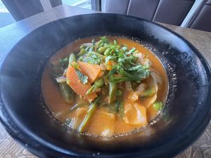 Jhol momos-my fav- momos bathing in a thick spicy very flavorful gravy 🤤  #Veganuary at Kyampa - The White Lotus Cafe in Lalitpur