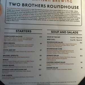 menu at Two Brothers Roundhouse in Aurora