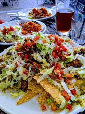 Vegan seitan chorizo nachos with vegan cheeze! Very good at Two Brothers Roundhouse in Aurora