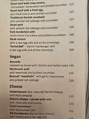 Menu at Kronborg Restaurant in Copenhagen