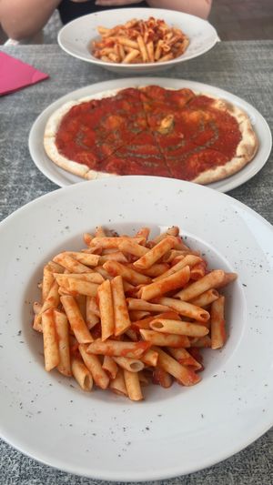 Pasta Arribita and Garlic and Tomato flatbread  at Stanley's in Mallorca