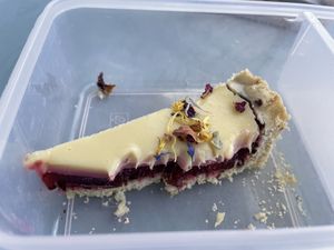 White chocolate/raspberry cake  at Café Hin & Veg in Leipzig