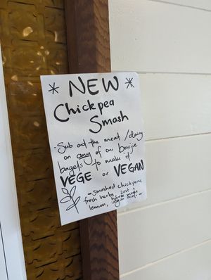 Chickpea smash at Little Curious Bagels in Whanganui
