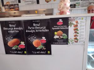 A whole vegan line prominently displayed at Cafetaria De Vesting in Naarden