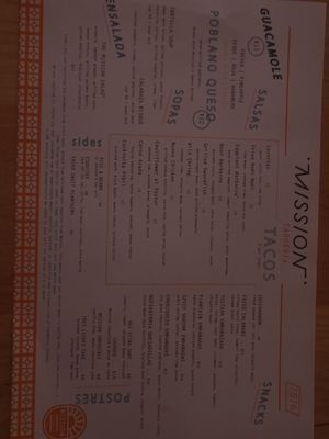 The menu at Mission Taqueria in Philadelphia