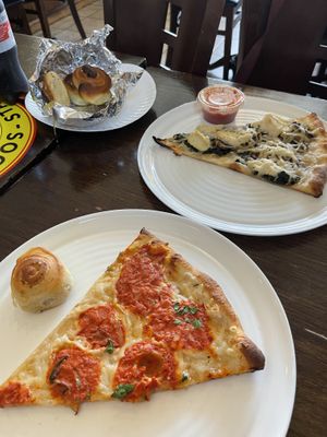 vegan vodka slice and vegan ricotta/mushroom slice. so good!! also had a vegan grandma slice which was the favorite!  at 3 Brothers Pizza Cafe in Farmingdale