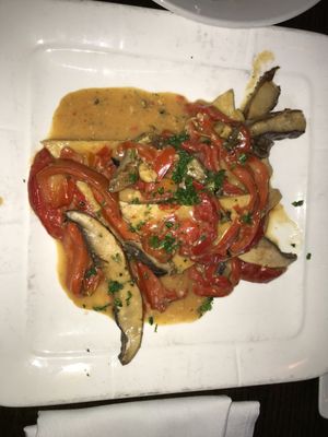 Tempeh and portobello in a wine sauce  at 3 Brothers Pizza Cafe in Farmingdale