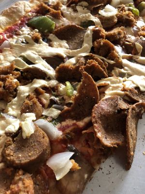 The works vegan pizza at 3 Brothers Pizza Cafe in Farmingdale