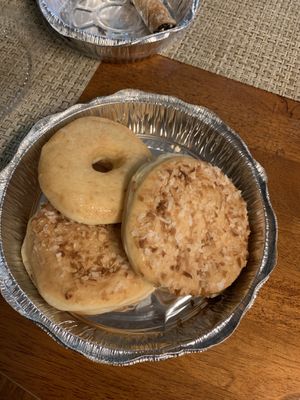 Vegan Glazed and Coconut Macaroon donuts  at 3 Brothers Pizza Cafe in Farmingdale