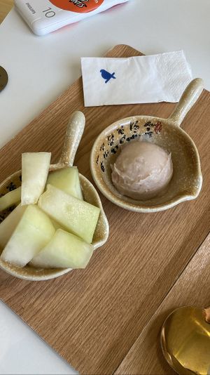 Extras: taro paste, honeydew melon  at Four Beans 四夕豆花 - George Town in Penang