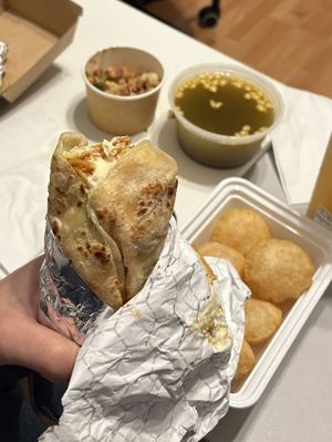 Golgappe and aloo tikki wrap with noodles added  at Desi Rasoi in Vancouver