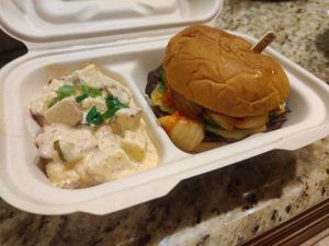 Kimchi burger and potato salad at O.G. Lola's - Pop Up in Pensacola