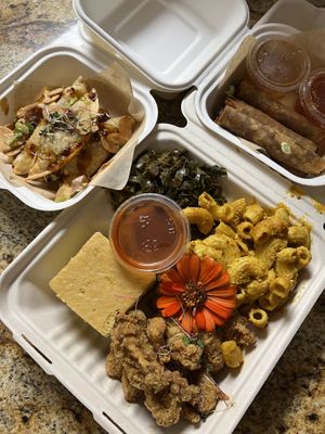 Southern platter and 2 sides…lumpias and dumplings 🥟 ☺️  at O.G. Lola's - Pop Up in Pensacola