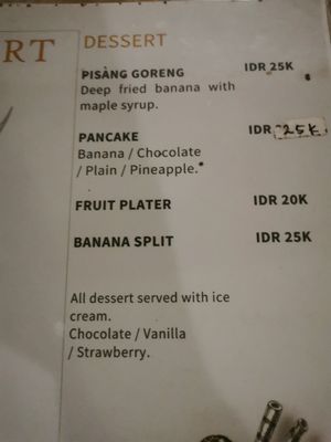 Dessert menu at Nida's Place in Lembongan