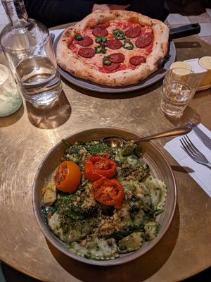 "One and only ravioli" and "No pepperoni pizza" at Vegitalian in Amsterdam