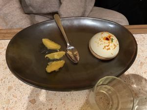 Something very delicious with orangee  at Vegitalian in Amsterdam