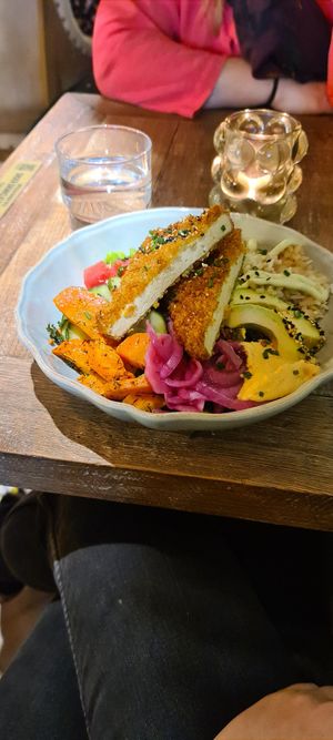 Breaded tofu in a bowl. at Deliberi - Hansakvarteret  in Turku